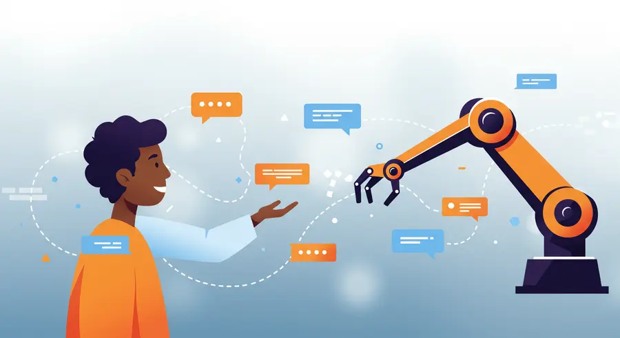 Conceptual image of a robotic arm helping a customer, symbolizing RPA in customer service